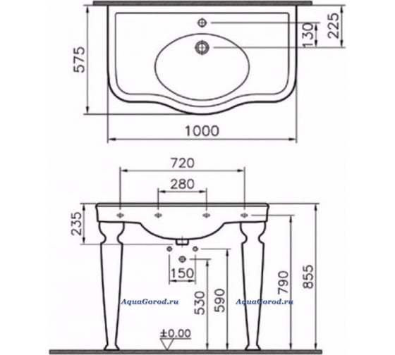 Раковина Vitra Efes 100 см., одно отверстие под смеситель 6209B003-0001