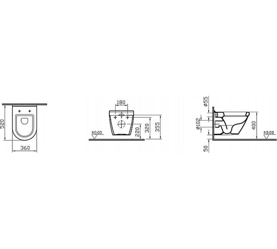 Подвесной унитаз Vitra S50 52 см, цвет белый 5318B003-0850