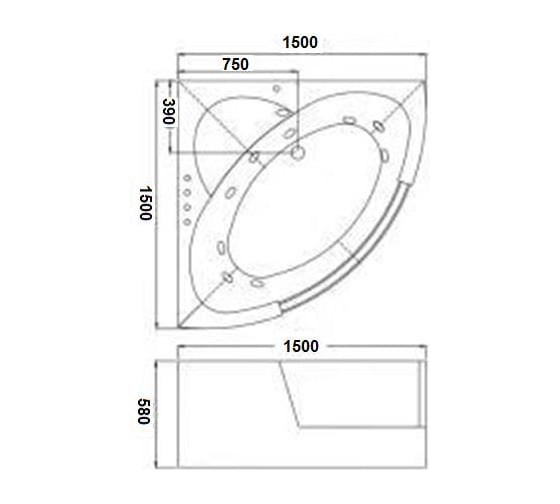 Акриловая ванна WeltWasser WW HB PLAUER 150х150х58, с гидросмассажем, белая 150 WT 10000005697