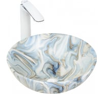 Накладная раковина WeltWasser WW ELBACH мрамор, белая с голубым и серым, 400х400х145 3003 M814 10000004553