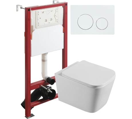 Унитаз подвесной безободковый Agger белый, с инсталляцией, микролифт, кнопка смыва белая ATI04100+APB188