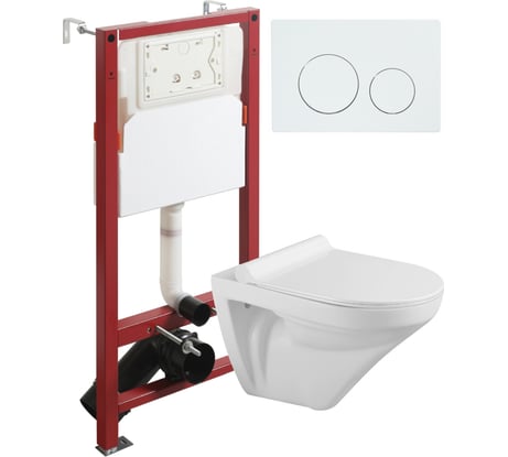 Унитаз подвесной безободковый Agger белый, с инсталляцией, микролифт, кнопка смыва белая ATI06100+APB188