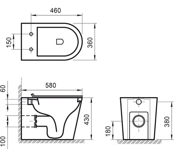 Приставной безободковый унитаз BelBagno FLAY-R P-trap BB1003CBR