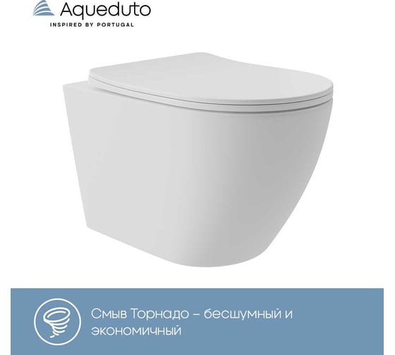 Унитаз подвесной AQUEDUTO AQD OVO Plus 520х365 мм, безободковый, Tornado, сиденье с микролифтом, белый матовый OVOT0220