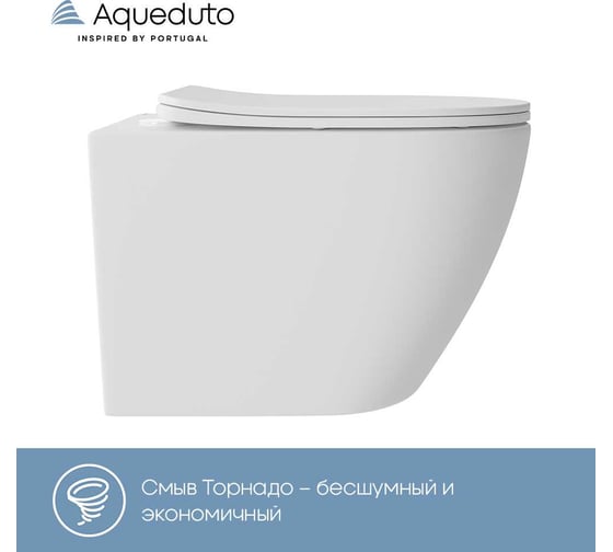 Унитаз подвесной AQUEDUTO AQD OVO Plus 520х365 мм, безободковый, Tornado, сиденье с микролифтом, белый матовый OVOT0220