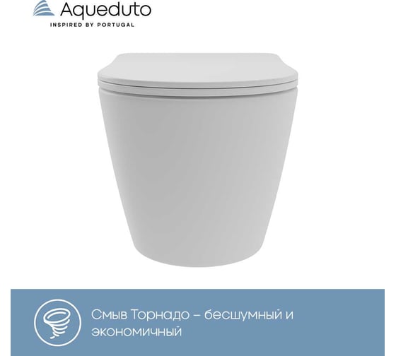Унитаз подвесной AQUEDUTO AQD OVO Plus 520х365 мм, безободковый, Tornado, сиденье с микролифтом, белый матовый OVOT0220
