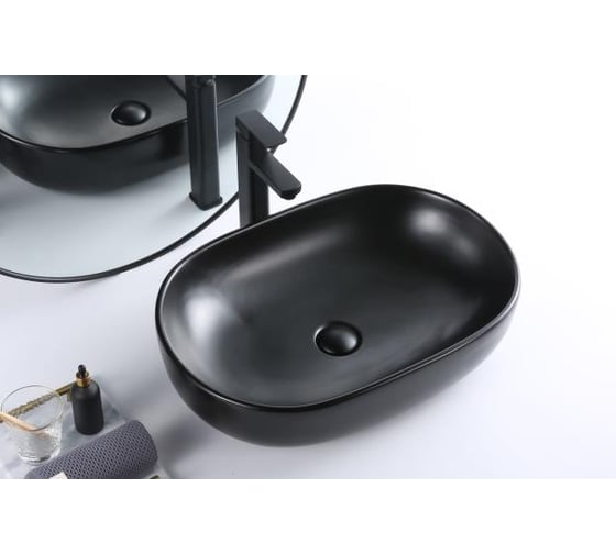 Керамическая накладная раковина BelBagno овальная, чёрная матовая BB1084-H301