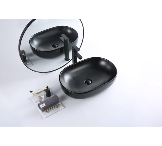 Керамическая накладная раковина BelBagno овальная, чёрная матовая BB1084-H301