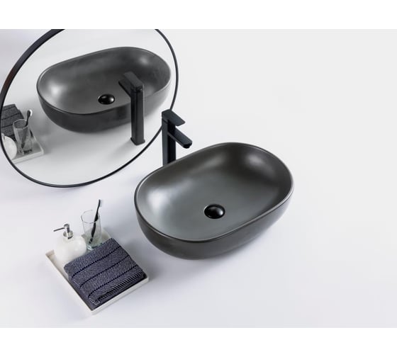 Керамическая накладная раковина BelBagno овальная, серая матовая BB1084-H311
