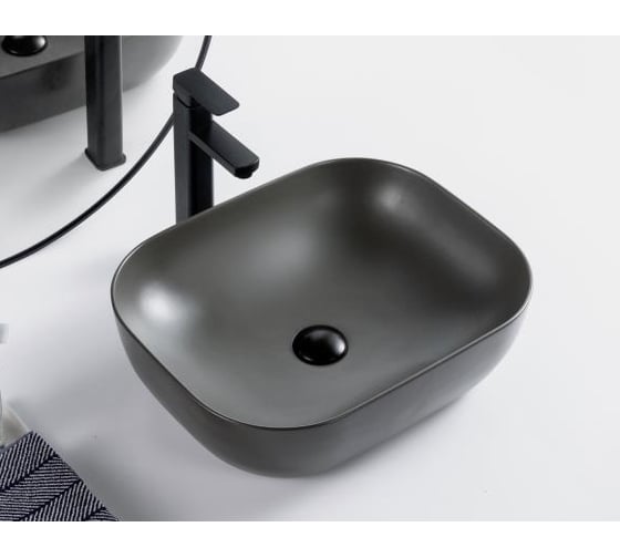 Керамическая накладная раковина BelBagno прямоугольная, серая матовая BB1302-H311