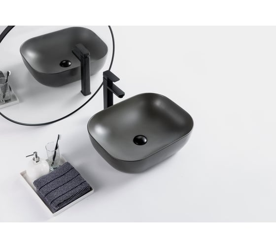 Керамическая накладная раковина BelBagno прямоугольная, серая матовая BB1302-H311