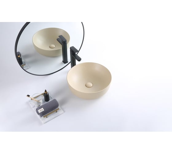 Керамическая накладная раковина BelBagno круглая, бежевая матовая BB1315-H316