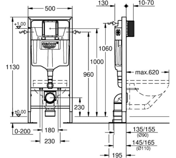 Инсталляция для подвесного унитаза GROHE Rapid SL 38584001