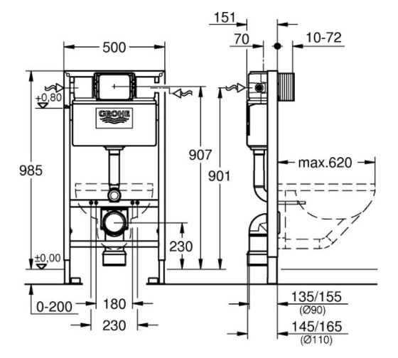 Инсталляция для подвесного унитаза GROHE Rapid SL 1.0 м 38525001