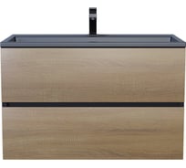 Тумба с раковиной для ванной uperwood Barsa_80 см, раковина черный глянец, подвесная тумба черная/дуб сонома 298301043