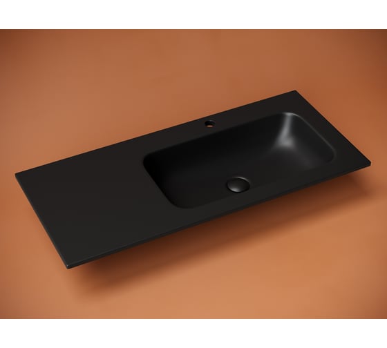 Раковина накладная прямоугольная Ceramicanova Grace с отверстием под смеситель 1010x457x137 мм, чаша справа, цвет черный матовый, арт. CN7015MB