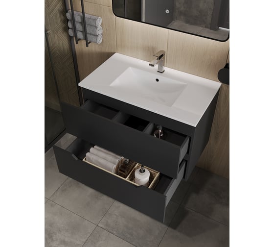 Тумба с раковиной подвесная ORANGE Line черный матовый Li-70Tub+Ra