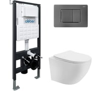 Комплект ABBER подвесной унитаз Bequem AC1100T белый с инсталляцией AC0105 и кнопкой AC0120NG никель AC1100T-AC0105-AC0120NG