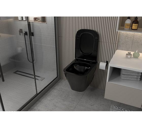 Комплект ABBER подвесной унитаз Rechteck AC1201MB черный матовый с инсталляцией AC0105 и кнопкой AC0121MB черный матовый AC1201MB-AC0105-AC0121MB