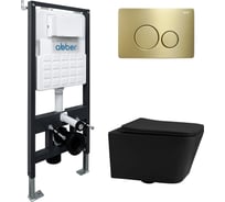 Комплект ABBER подвесной унитаз Rechteck AC1201MB черный матовый с инсталляцией AC0105 и кнопкой AC0121MMG золото матовое AC1201MB-AC0105-AC0121MMG