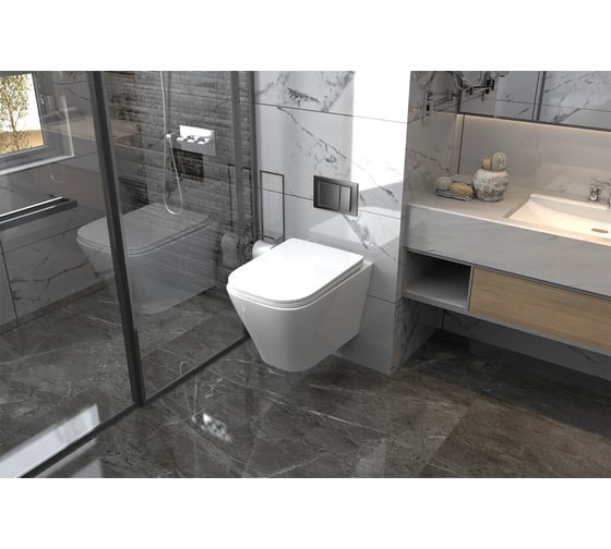 Комплект ABBER подвесной унитаз Rechteck AC1201 белый с инсталляцией AC0105 и кнопкой AC0121NG никель AC1201-AC0105-AC0121NG