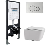 Комплект ABBER подвесной унитаз Rechteck AC1201 белый с инсталляцией AC0105 и кнопкой AC0121 хром AC1201-AC0105-AC0121