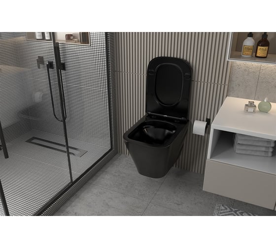 Комплект ABBER подвесной унитаз Rechteck AC1201MB черный матовый с инсталляцией AC0105 и кнопкой AC0120MMG золото матовое AC1201MB-AC0105-AC0120MMG