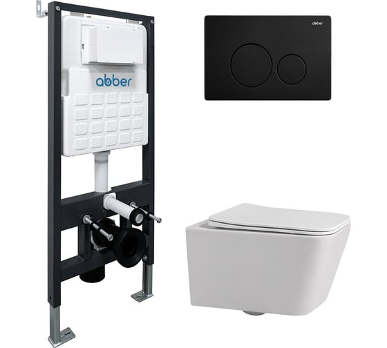 Комплект ABBER подвесной унитаз Rechteck AC1201 белый с инсталляцией AC0105 и кнопкой AC0121MB черный матовый AC1201-AC0105-AC0121MB 1