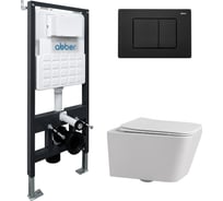 Комплект ABBER подвесной унитаз Rechteck AC1201 белый с инсталляцией AC0105 и кнопкой AC0120MB черный матовый AC1201-AC0105-AC0120MB