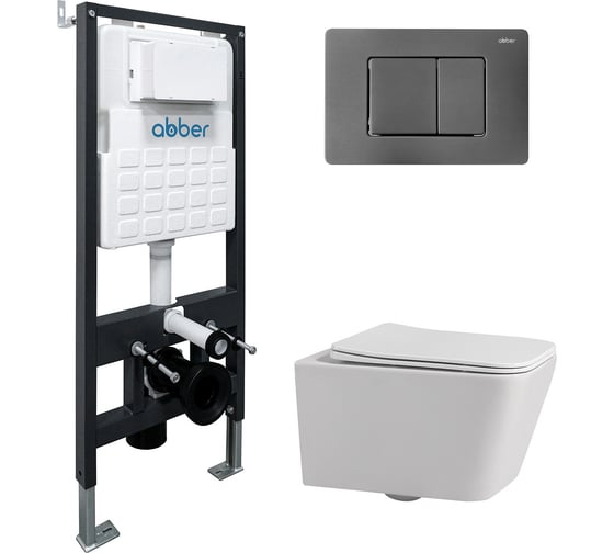 Комплект ABBER подвесной унитаз Rechteck AC1201 белый с инсталляцией AC0105 и кнопкой AC0120NG никель AC1201-AC0105-AC0120NG 1