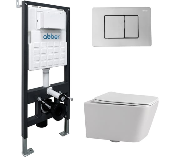 Комплект ABBER подвесной унитаз Rechteck AC1201 белый с инсталляцией AC0105 и кнопкой AC0120 хром AC1201-AC0105-AC0120