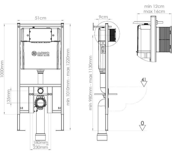 Инсталляция с кнопкой Nova 7323 Line черная 45017323