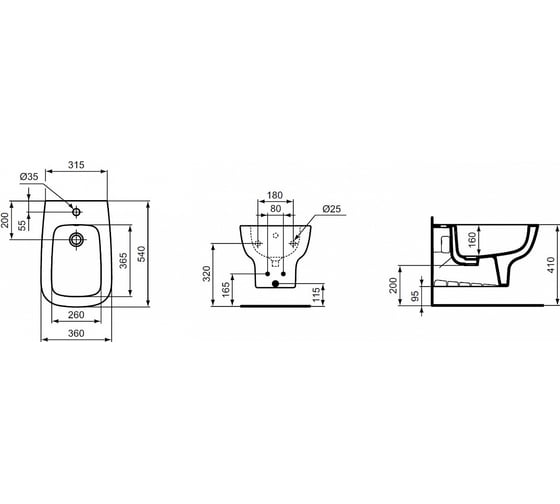 Подвесное биде Ideal Standard T281501 ESEDRA с 1-м отверстием под смеситель 00046654