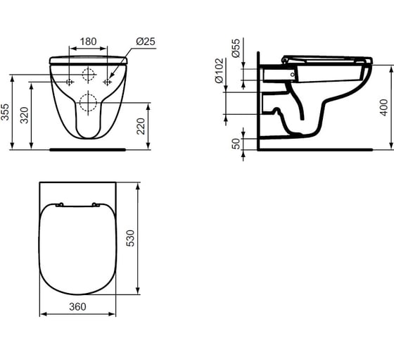 Подвесной унитаз Ideal Standard W941106 TEMPO T331101 сидение и крышка TEMPO T679401 ДМ 00041294