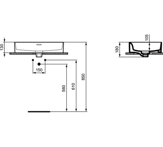 Умывальник Ideal Standard T299901 STRADA II Vessel 60 см без отверстия под смеситель 00050536