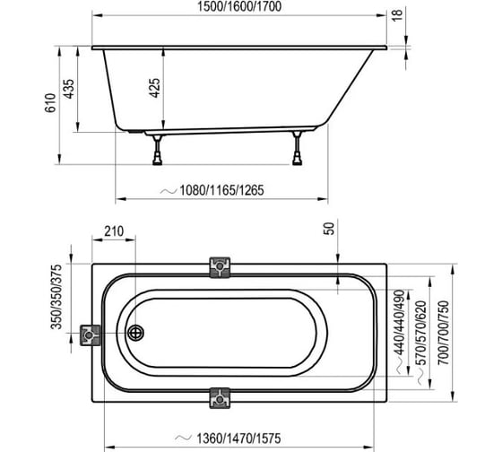 Ванна Ravak CHROME SLIM 170х75 белая 00064847
