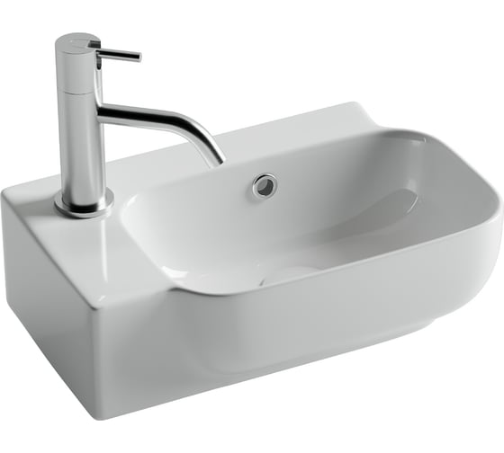 Рукомойник подвесной прямоугольный Ceramicanova 403x249x140, с отверстием под смеситель (чаша справа, отверстие под смеситель слева), цвет белый CN6074R 1