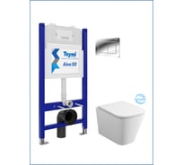Инсталляция с унитазом Teymi комплект 5 в 1 унитаз подвесной безободковый торнадо Helmi Vortex кнопка хром F00558 ЦБ-00270883