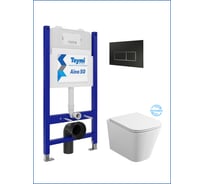 Инсталляция с унитазом Teymi комплект 5 в 1 унитаз подвесной безободковый торнадо Helmi Vortex кнопка черная / хром F13428 ЦБ-00270884