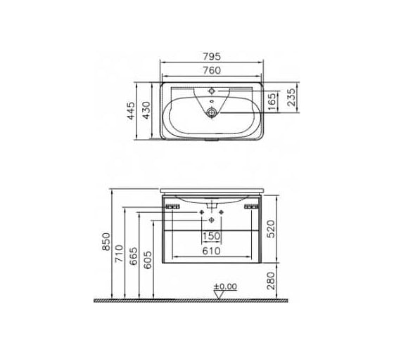 Тумба с раковиной VitrA Nest Trendy 80 см, 2 ящика LED, натуральное дерево 56147