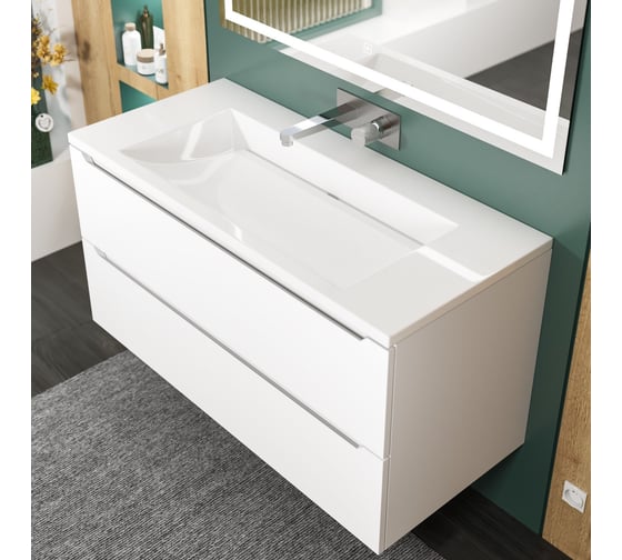 Раковина для ванной полувстраиваемая Uperwood Infinity_100 см, белая глянцевая, без отверстия для смесителя RInfinity100wg0
