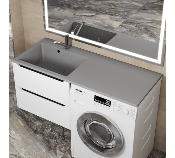 Раковина над стиральной машиной Uperwood Cosmos Quartz_120 см, левая, серый шелк RCosmos120LS