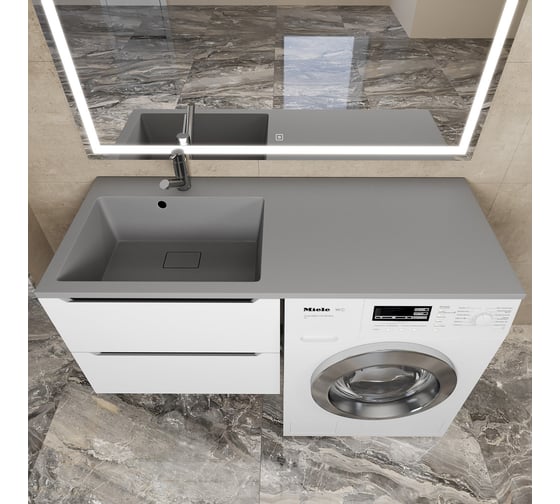 Раковина над стиральной машиной Uperwood Cosmos Quartz_120 см, левая, серый шелк RCosmos120LS
