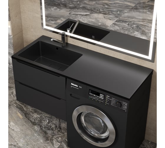 Раковина над стиральной машиной Uperwood Cosmos Quartz_120 см, левая, уголь RCosmos120LU