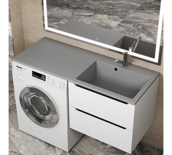 Раковина над стиральной машиной Uperwood Cosmos Quartz_120 см, правая, серый шелк RCosmos120RS