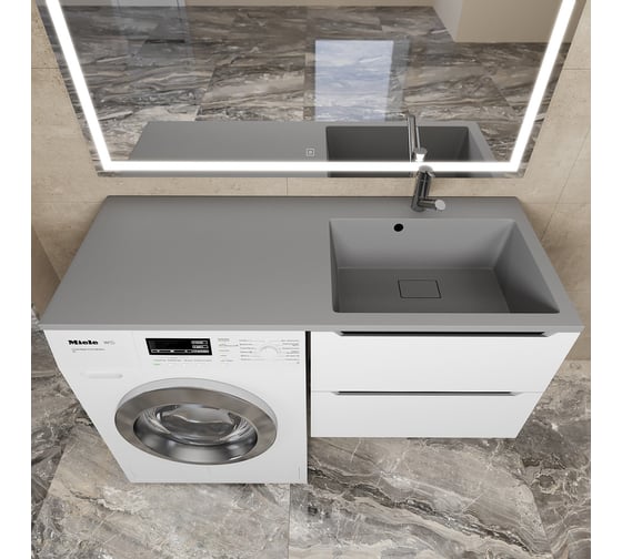 Раковина над стиральной машиной Uperwood Cosmos Quartz_120 см, правая, серый шелк RCosmos120RS