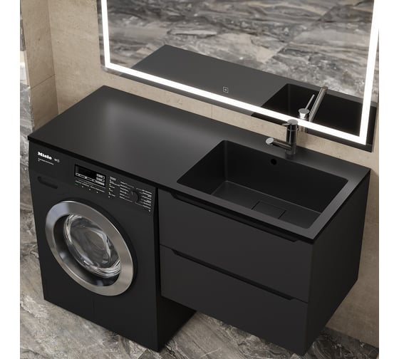 Раковина над стиральной машиной Uperwood Cosmos Quartz_120 см, правая, уголь RCosmos120RU