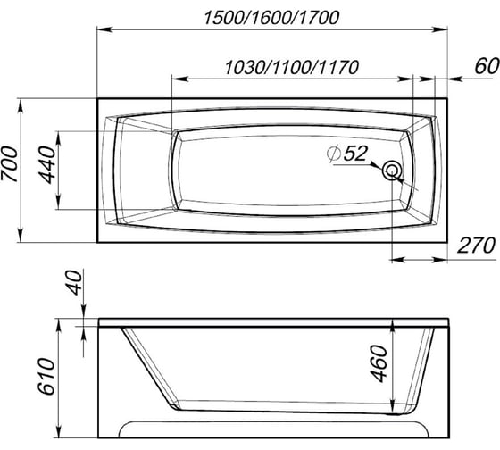 Ванна Alcora Rest 170x70 с опорой 85610