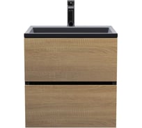 Тумба с раковиной для ванной uperwood Barsa_50 см, раковина черный глянец, подвесная тумба черная/дуб сонома 298301040