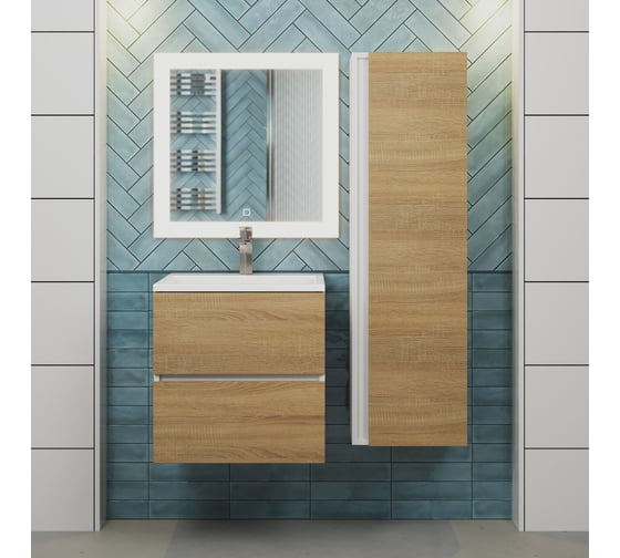 Тумба с раковиной для ванной uperwood Barsa_50 см, раковина белая, подвесная тумба белая/дуб сонома 29830205646